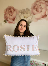Load image into Gallery viewer, PERSONALISED VELVET POM POM CUSHION