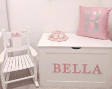 Load image into Gallery viewer, PERSONALISED TOY BOX & ROCKING CHAIR ***BUNDLE*** different lettering colours available