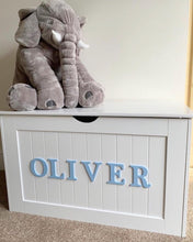 Load image into Gallery viewer, PERSONALISED TOY BOX  - BLUE LETTERS

