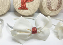 Load image into Gallery viewer, GLITTER INITIAL BAG &amp; BOW ALICE BAND (GOLD, SILVER &amp; RED)
