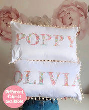 Load image into Gallery viewer, MATCHING PERSONALISED VELVET POM POM CUSHION &amp; HAIR CLIP HOLDER BUNDLE
