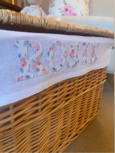 Load image into Gallery viewer, ***LARGE*** PERSONALISED WICKER STORAGE BASKET - LIBERTY LONDON FABRIC
