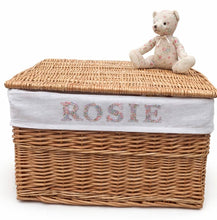Load image into Gallery viewer, ***LARGE*** PERSONALISED WICKER STORAGE BASKET - LIBERTY LONDON FABRIC
