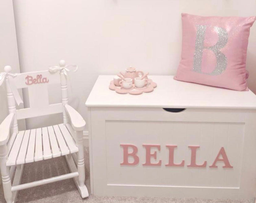 PERSONALISED TOY BOX  & ROCKING CHAIR ***BUNDLE***  different lettering colours available