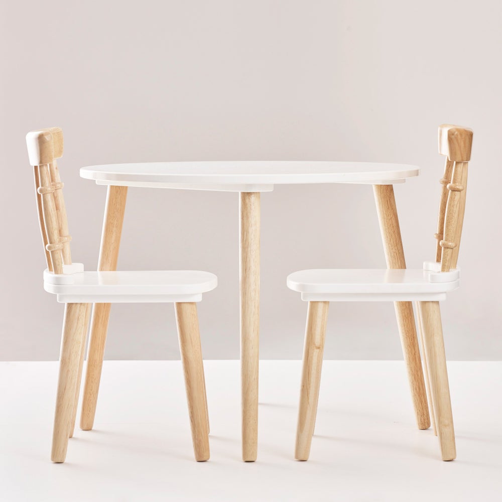 WHITE & WOOD TABLE & CHAIR SET
